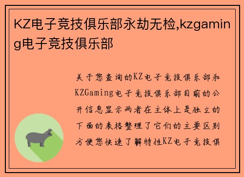 KZ电子竞技俱乐部永劫无检,kzgaming电子竞技俱乐部